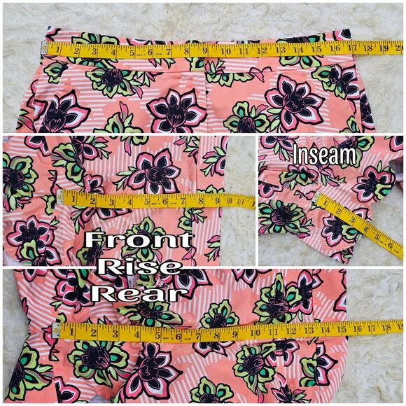 Scallop Hem Shorts Floral Print Stretch Crown & Size 10 Peach Pink Navy Stripes - Picture 4 of 5